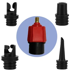 PeSandy Inflatable SUP Pump Adaptor Compressor Paddle Board Pump Adapter, Multifunction SUP Valve Adapter with 4 Air Valve Nozzles for Inflatable Boat, Stand Up Paddle Board, Inflatable Bed, Dinghy Red - SUP Pump Adapter 5
