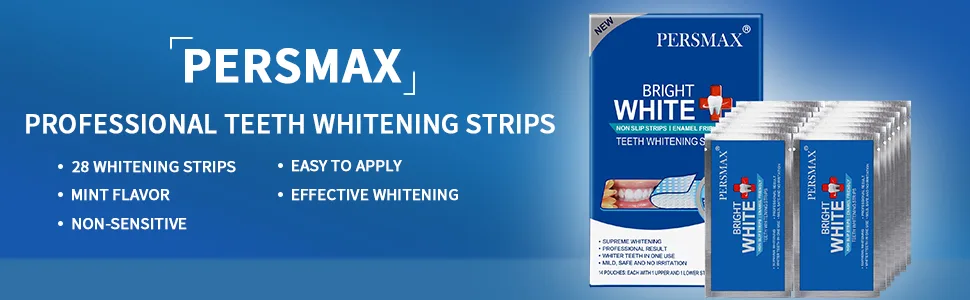 PERSMAX Teeth Whitening Strips, Non-Slip Dental Whitener Professional Effect Whitening Strips, 14 Treatments 28 Strips - teeth whitening strips