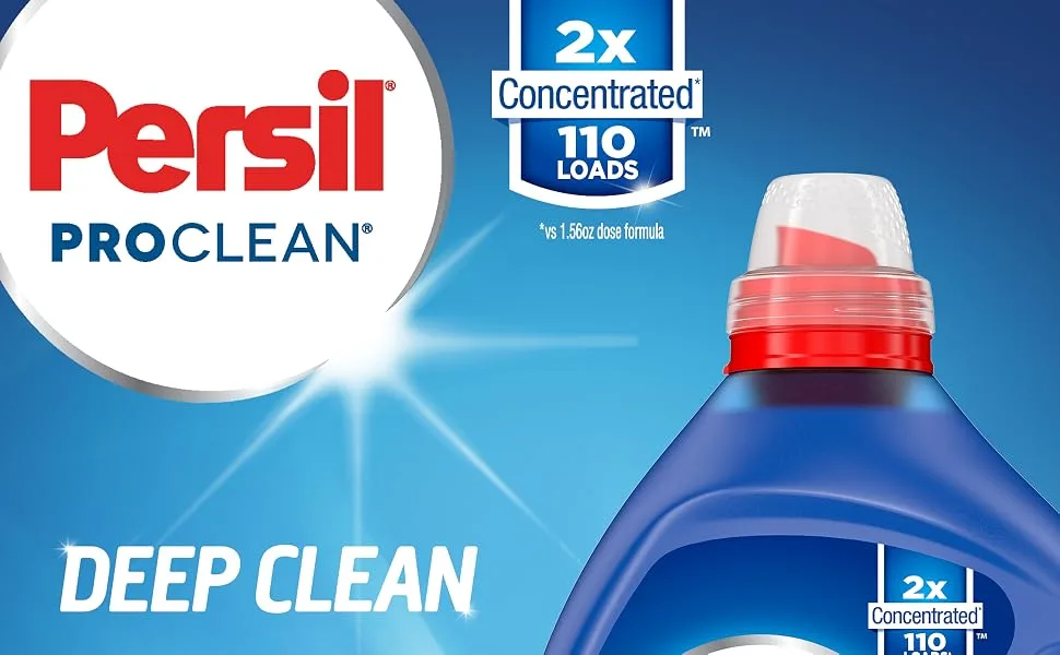 Persil Liquid Laundry Detergent, ProClean Scent, 2X Concentrated, 110 Loads, Blue, 82.5 Fl Oz, Original Original Scent 82.5 Fl Oz (Pack of 1) - Persil Original 2X Laundry Detergent Liquid