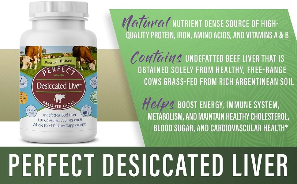 Perfect Supplements  Perfect Desiccated Liver  120 Capsules - Undefatted Beef Liver  Natural Source of Protein, Iron, Vitamins A & B - product information 3