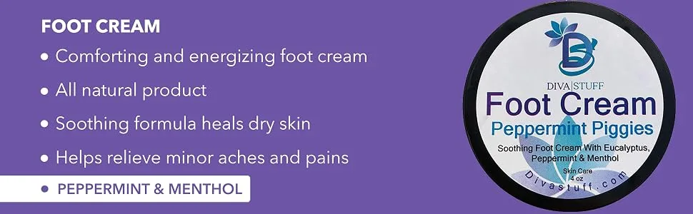 Peppermint Piggies Soothing Foot Cream w/ Eucalyptus, Peppermint & Menthol, by Diva Stuff - top-banner