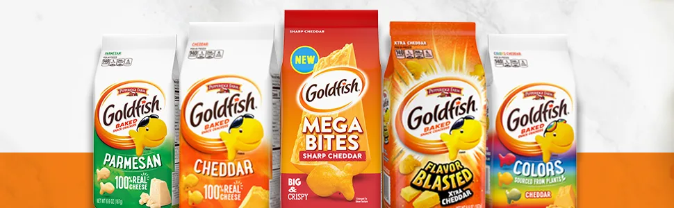 Pepperidge Farm Goldfish Cheddar Crackers, Snack Crackers, 11 Oz. Resealable Bag - The full Gold fish crackers family are made with real cheese and come in a variety of flavors.