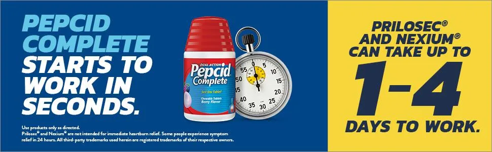 Pepcid Complete Acid Reducer + Antacid Chewable Tablets, Heartburn Relief, Mint, 50 ct 50 Count (Pack of 1) - Pepcid Complete starts to work in seconds