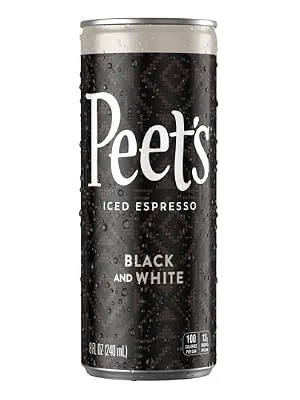 Peet's True Iced Espresso Black & White 8 oz Cans (12Count) Lightly Sweetened Single-Origin Colombian Espresso Milk & Cane Sugar 100 Calorie - peet