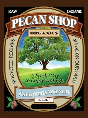 Pecan Shop Sprouted Organic Raw California Walnuts, High halves Count, Unsalted, 2 Pound Unsalted 2 Pound (Pack of 1) - Pecan Shop Sprouted Organic Walnut Unsalted Label Front