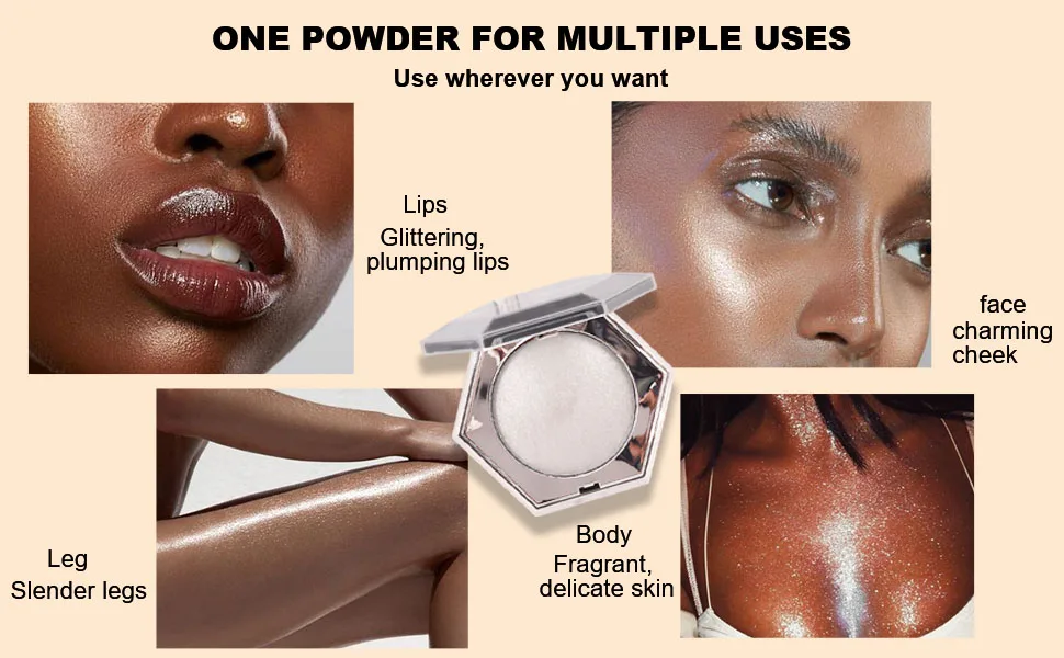 Pearl White Shimmer Glitter Highlighter Highlight Makeup Contour Powder,Glitter Sparkles Highlighter Face Illuminator Highlighter, Highlighter+Makeup iluminadores Illuminator Make Up (Shiny Silver) - Pearl White Shimmer Highlighter Highlight Makeup Contour Powder
