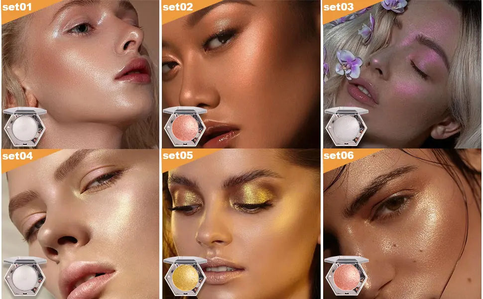 Pearl White Shimmer Glitter Highlighter Highlight Makeup Contour Powder,Glitter Sparkles Highlighter Face Illuminator Highlighter, Highlighter+Makeup iluminadores Illuminator Make Up (Shiny Silver) - Pearl White Shimmer Highlighter Highlight Makeup Contour Powder