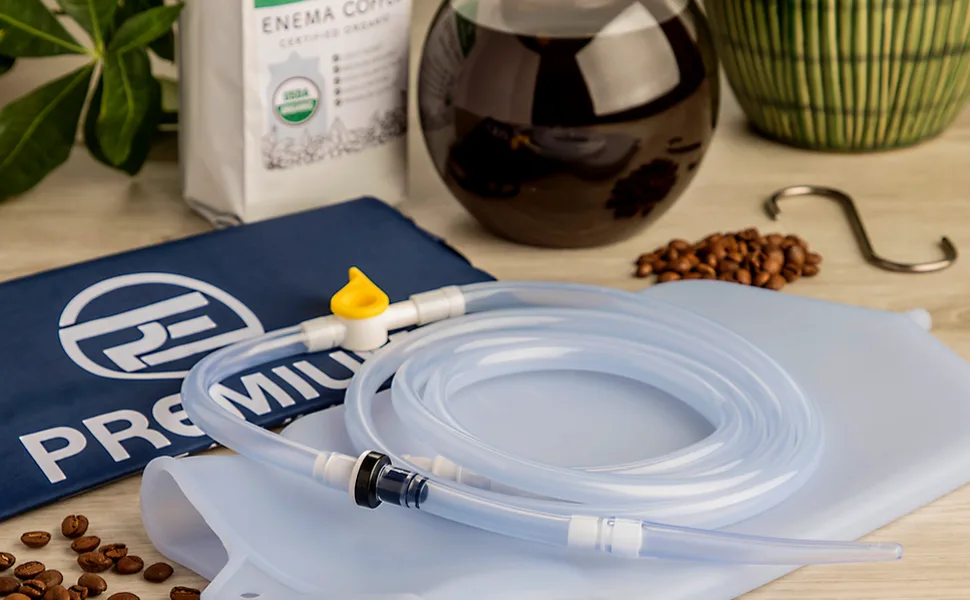 PE Clear Silicone Enema Bag Kit. Suitable for Coffee and Water Colon Cleansing. 2 Quart Capacity, 6.75 Foot Long Hose, 7 Tips. by Premium Enema - PREMIUM ENEMA