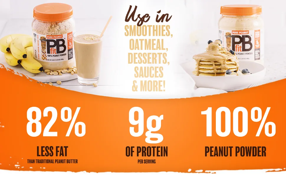 PBfit Pure Peanut, 100% Powdered Peanut Powder, Non-GMO, Plant-Based, Gluten-Free Protein Powder, 9g of Protein, (24 oz) - pbfit pure peanut