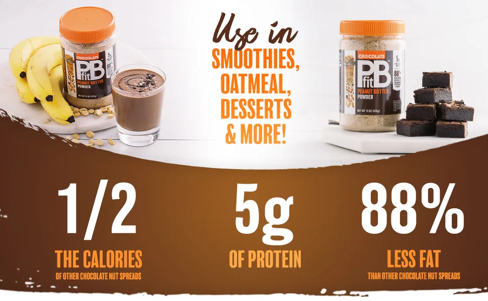 PBfit All-Natural Chocolate Peanut Butter Powder, Extra Chocolatey Powdered Peanut Spread from Real Roasted Pressed Peanuts and Cocoa, 5g of Protein (30 oz.) - pbfit chocolate