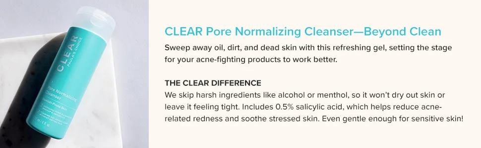 Paula's Choice CLEAR Pore Normalizing Cleanser, Salicylic Acid Acne Face Wash, Redness & Blackheads, 6 Ounce - CLEAR Pore Normalizing Cleanser with Salicylic Acid removes oil and calms breakout-prone skin.