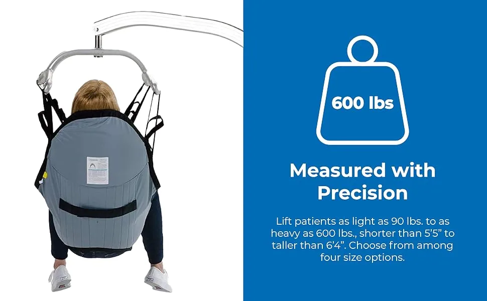 Patient Aid Padded U-Sling with Head Support, Universal Patient Lift Sling, Size Large, 225-375 lbs Capacity - Patient Aid Padded U-Sling with Head Support - Measured with Precision