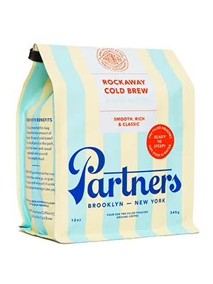 Partners Rockaway Blend | Cold Brew Coffee Bags | Medium Roast Ground Coffee | 12 ounces - 4 x 3oz Bags | Cold Brew Made Simple - Cold Brew