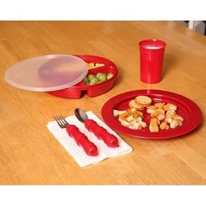 Partitioned Scoop Dish with Lid - Red - SP Ableware Maddak Redware Tableware Alzheimers Dementia Adapted Plate