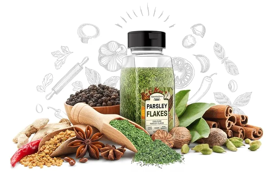 Parsley Flakes, Culinary Staple, Non-GMO, Convenient Dual-Purpose Shaker/Open Lid - UNP Parsley flakes