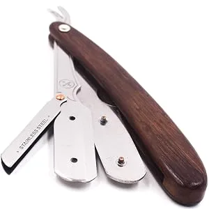 Parker's Walnut Wood Handle Barber Straight Razor for Men and 5 Razor Blades - parker safety razor