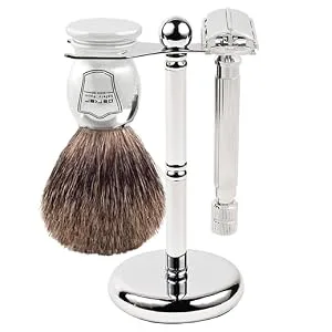 Parker Safety Razor's Deluxe Chrome 2 Prong Safety Razor and Shaving Brush Stand - product information 3