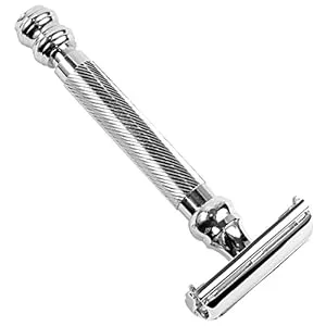 Parker 99R - Long Handle Heavyweight Butterfly Open Double Edge Safety Razor for Men & 5 Premium Platinum Double Edge Razor Blades - parker safety razor