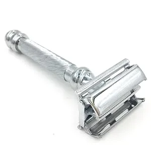 Parker 99R - Long Handle Heavyweight Butterfly Open Double Edge Safety Razor for Men & 5 Premium Platinum Double Edge Razor Blades - parker safety razor