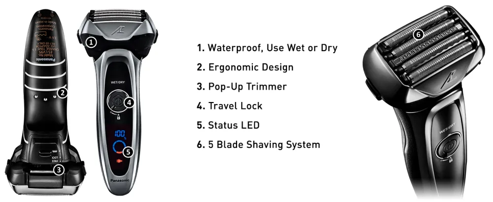 Panasonic Arc5 Electric Razor, Men's 5-Blade Cordless with Shave Sensor Technology and Wet/Dry Convenience, ES-LV65-S LV65 Electric Shaver - LV65-S