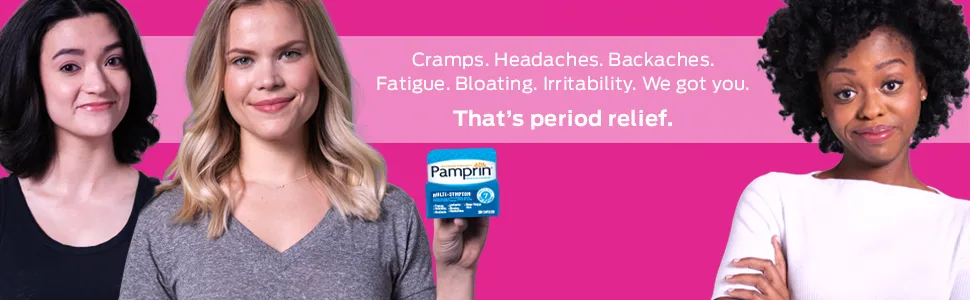 Pamprin Multi-Symptom Formula, with Acetaminophen, Menstrual Period Symptoms Relief including Cramps, Pain, and Bloating, 40 Caplets SINGLE - Pamprin cramps headaches backaches fatigue bloating irritability period relief