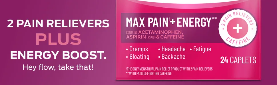 Pamprin Maximum Strength Max Formula, with Acetaminophen, Menstrual Period Symptoms Relief for Cramps, Headache, Pain and Bloating, 24 Caplets - SOMETIMES ONE IS NOT ENOUGH