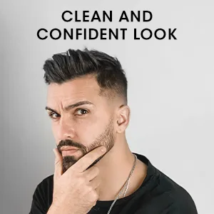 Pacinos Beard Pencil Filler - Water Proof, Long Lasting Coverage & Natural Finish - Beard, Moustache & Eyebrows - Micro-Fork Tip for Seamless Application - Includes Bristle Brush for Blending (Black) - Man posing stroking beard