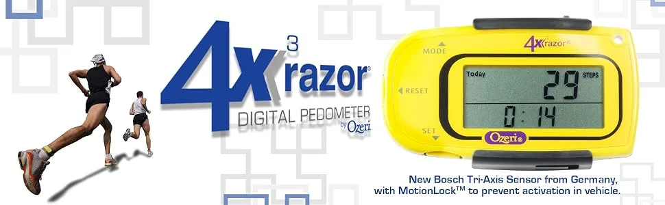 Ozeri 4x3razor Pocket 3D Pedometer and Activity Tracker with Bosch Tri-Axis Technology from Germany, Yellow - product information 1