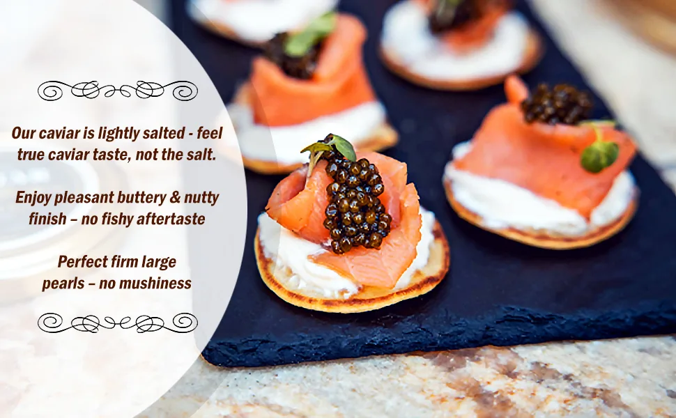 OVERNIGHT GUARANTEED, BESTER Premium Osetra Sturgeon Black Caviar - (1.76 oz (50g)) - Malossol Ossetra Black Roe - Premium Quality, Traditional Style, imported - Bester Caviar best caviar russian sturgeon osetra malossol