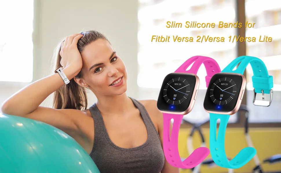 Ouwegaga Slim Bands Multi Colors Compatible for Fitbit Versa 2/Fitbit Versa/Lite Silicone Wristbands for Women Men Small Large Black Small(5.5"-7.2") - fitbit versa bands