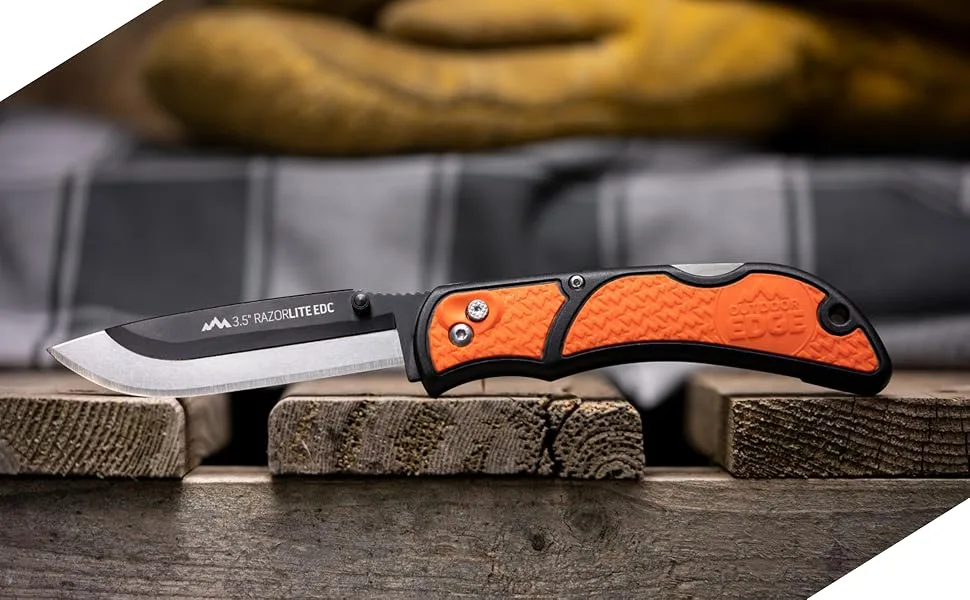 Outdoor Edge 3.5" RazorLite EDC - Replaceable Blade Folding Knife with Pocket Clip and One Hand Opening for Everyday Carry (Orange, 6 Blades) Orange (6 Baldes) - Replaceable Blade Knife from Outdoor Edge