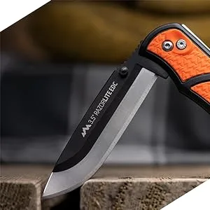 Outdoor Edge 3.5" RazorLite EDC - Replaceable Blade Folding Knife with Pocket Clip and One Hand Opening for Everyday Carry (Orange, 6 Blades) Orange (6 Baldes) - RLB-30-Thumb Stud close up