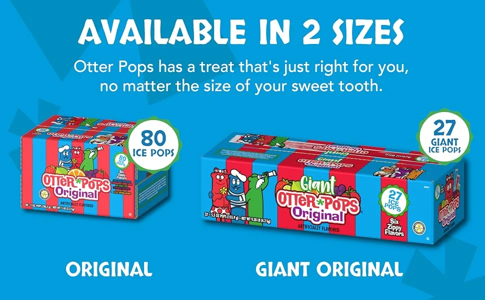 Otter Pops, Giant Original 5.5oz, 27 Ice Pops, Six Zippy Flavors - available in 2 sizes