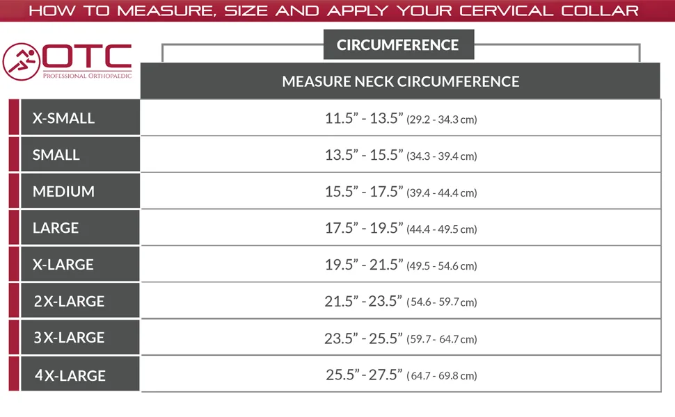 OTC Cervical Collar, Soft Foam, Neck Support Brace, Medium (Narrow 2.5" Depth Collar) Medium Narrow 2.5" Depth Collar - OTC 2394 Size Chart