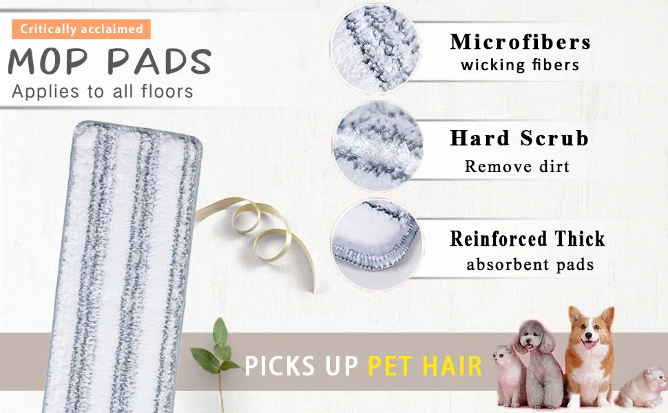 Oshang Flat Mop Head Refill 2 Pack - White and Grey - Replacement Mop Pads, Microfiber Cleaning Pads for Oshang Squeeze Flat Mop - oshang flat mop