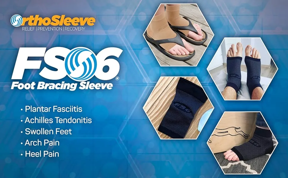 OrthoSleeve FS6 Compression Foot Sleeve (One Pair) for Plantar Fasciitis, Heel Pain, Achilles Tendonitis and Swelling Medium Natural - FS6 logo image