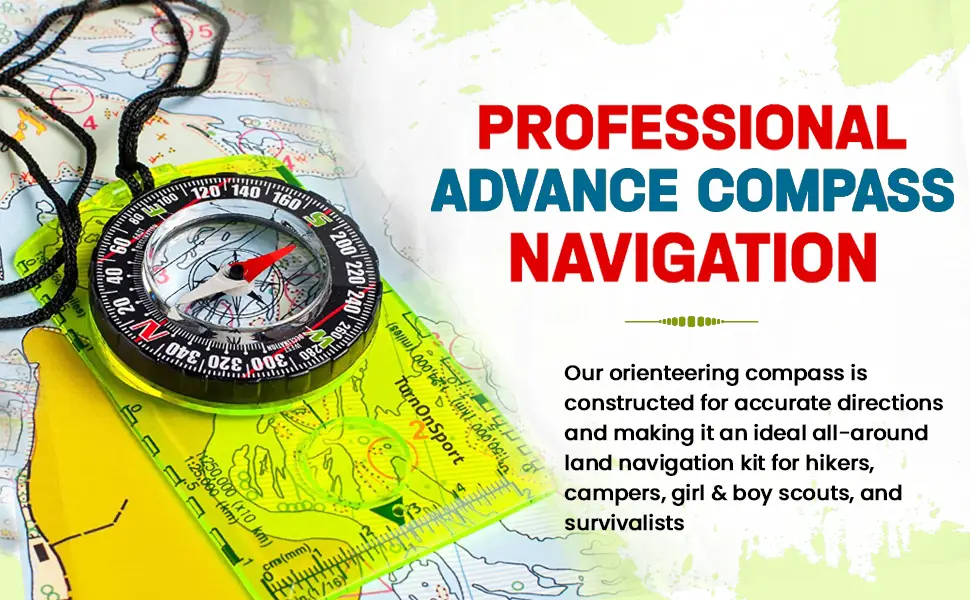 Orienteering Compass Hiking Backpacking Compass | Advanced Scout Compass Camping Navigation - Boy Scout Compass for Kids | Professional Field Compass for Map Reading - Best TurnOnSport Survival Gifts Green - TURN ON SPORT COMPASS