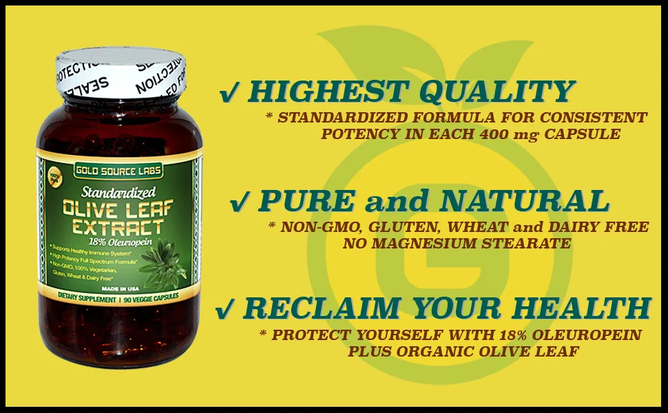 Organic Olive Leaf Extract Capsules - Pure Organic Olive Leaf Plus Standardized Oleuropein Extract, 90 Vegetarian Caps, 400 mg Maximum Strength Complex for Immune Health - Olive Leaf Etract