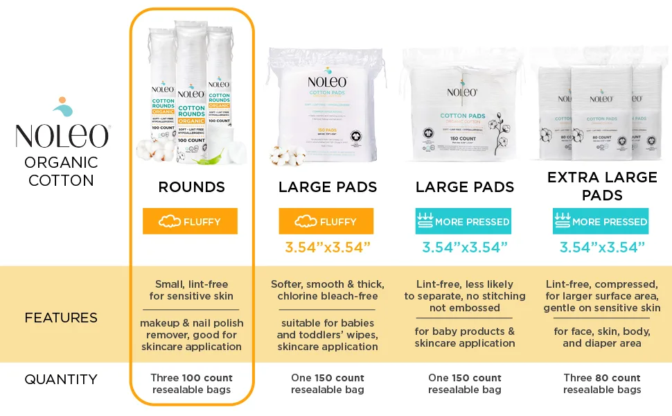 Organic Cotton Rounds Compatible with Makeup Products, Eye Makeup Remover Pads and Baby Wipes, Small, 300 Count - Noleo - cotton pads makeup remover pads cotton pads for face cotton pads for makeup removal