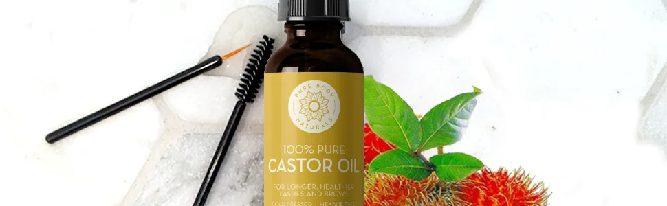 Organic Castor Oil for Eyelashes and Eyebrows with Applicator Kit, Brow and Eyelash Growth Serum by Pure Body Naturals, 1 fl oz - castor oil for eyelashes