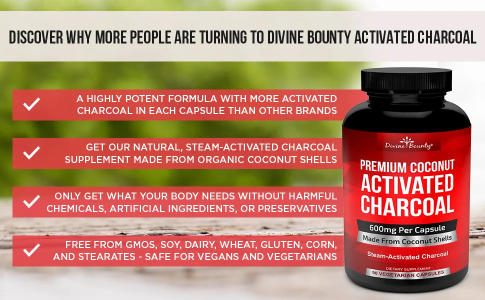 Organic Activated Charcoal Capsules - 600mg Coconut Charcoal Pills - 90 Veggie Caps 1 - Divine Bounty Activated Charcoal