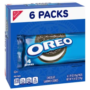 OREO Chocolate Sandwich Cookies, 6 Snack Packs (4 Cookies Per Pack) - image