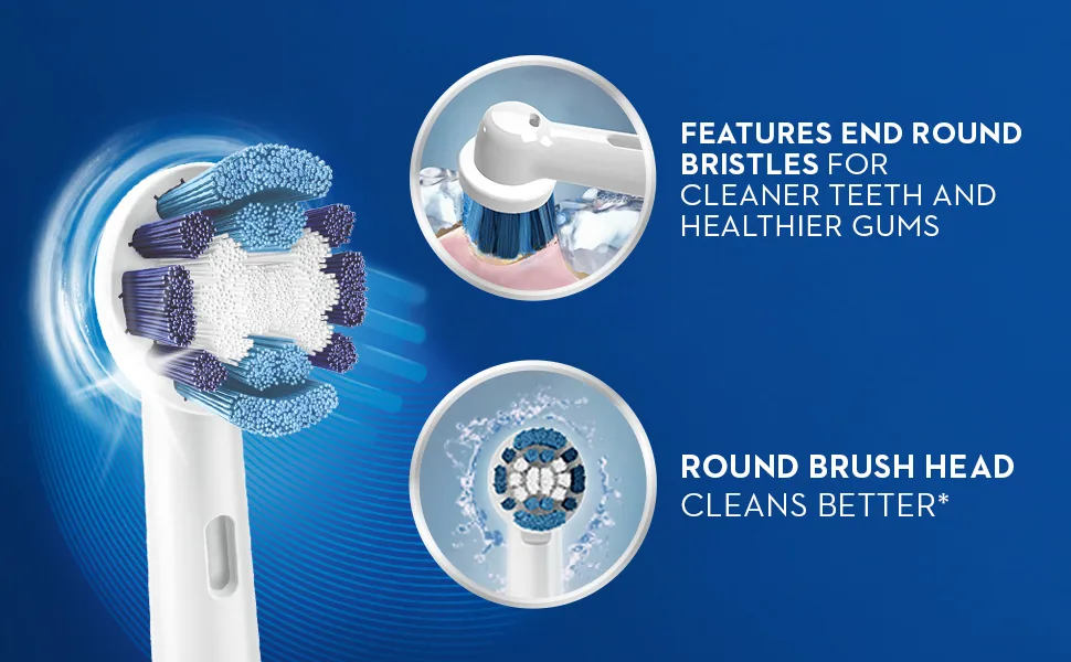 Oral-B Precision Clean Electric Toothbrush Replacement Brush Heads Refill, 2ct Toothbrush Refills (2ct) - end round bristles for cleaner teeth healthier gums round brush head cleans better vs regular