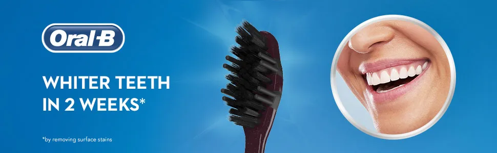 Oral-B Charcoal Toothbrush Whitening Therapy, Medium 2ct - Whiter teeth in 2 weeks* *by removing surface stains