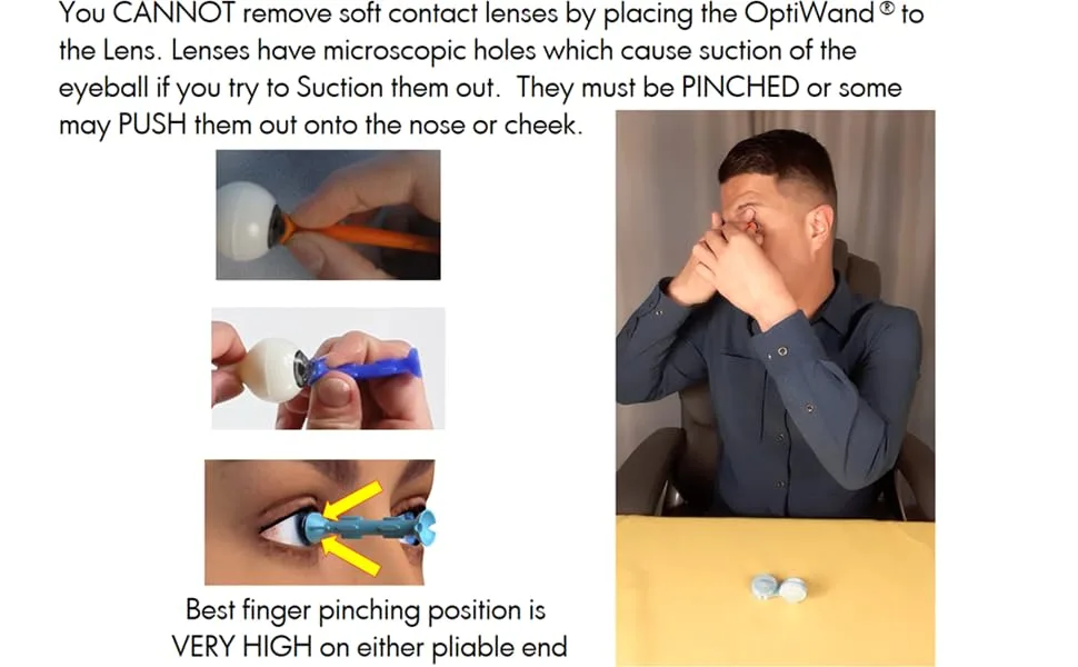 OptiWand 2 Pack Soft Contact Lens Insertion & Removal Tool. Not a Suction Cup for Soft Lens Removal. It Will Help Pinch The Soft Lens. Eye Lens Installer Extractor Applicator Remover Inserter Device - OptiWand soft contact lens inserting and removing tool