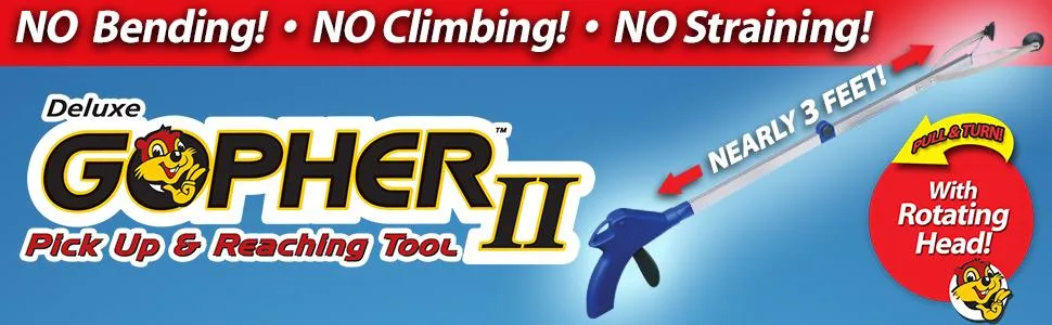 Ontel Gopher 2 Pick-Up and Reaching Tool, New & Improved Ergonomic Design - Gopher 2