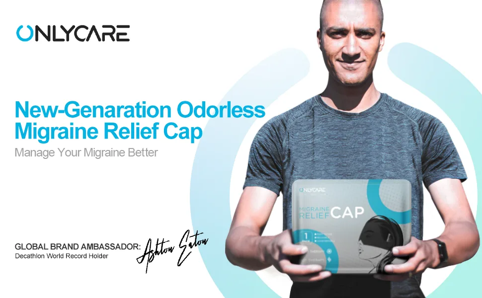 ONLYCARE Migraine Relief Cap, Upgraded Odorless Migraine Ice Head Wrap, Headache Relief Hat for Migraine, Black - ASHTON
