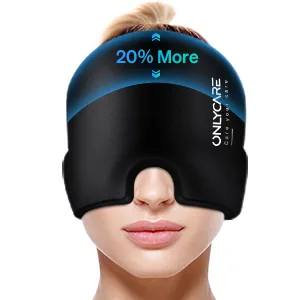 ONLYCARE Migraine Relief Cap, Upgraded Odorless Migraine Ice Head Wrap, Headache Relief Hat for Migraine, Black - headache hat