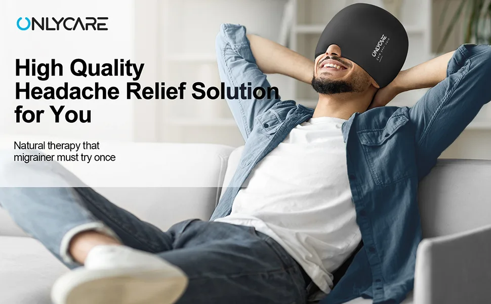 ONLYCARE Migraine Relief Cap, Upgraded Odorless Migraine Ice Head Wrap, Headache Relief Hat for Migraine, Black - ONLYCARE