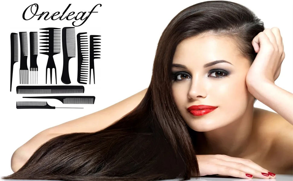 Oneleaf Styling Hair Comb 10PCS Hair Stylists Professional Styling Comb Set Variety Pack Great for All Hair Types & Styles black - product information 1